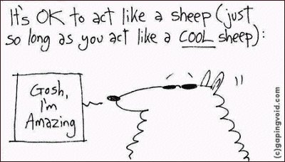 El texto en inglés dice: Está bien actuar como oveja (mientras seas una oveja interesante