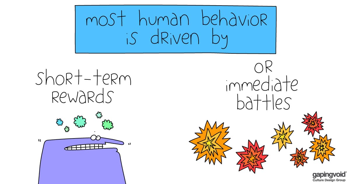 culture transformation;most human behavior is driven by short-term rewards or immediate battles