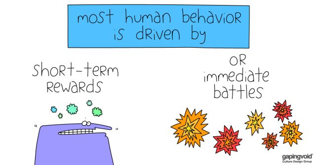 culture transformation;most human behavior is driven by short-term rewards or immediate battles
